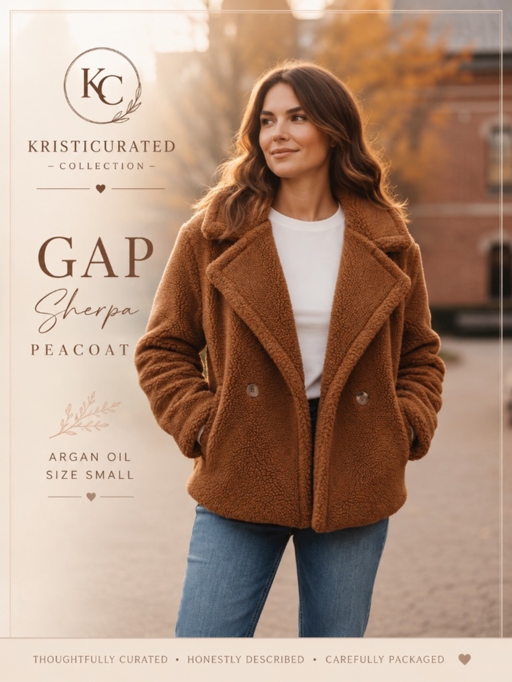 GAP Sherpa Teddy Peacoat Jacket Argan Oil Brown Small